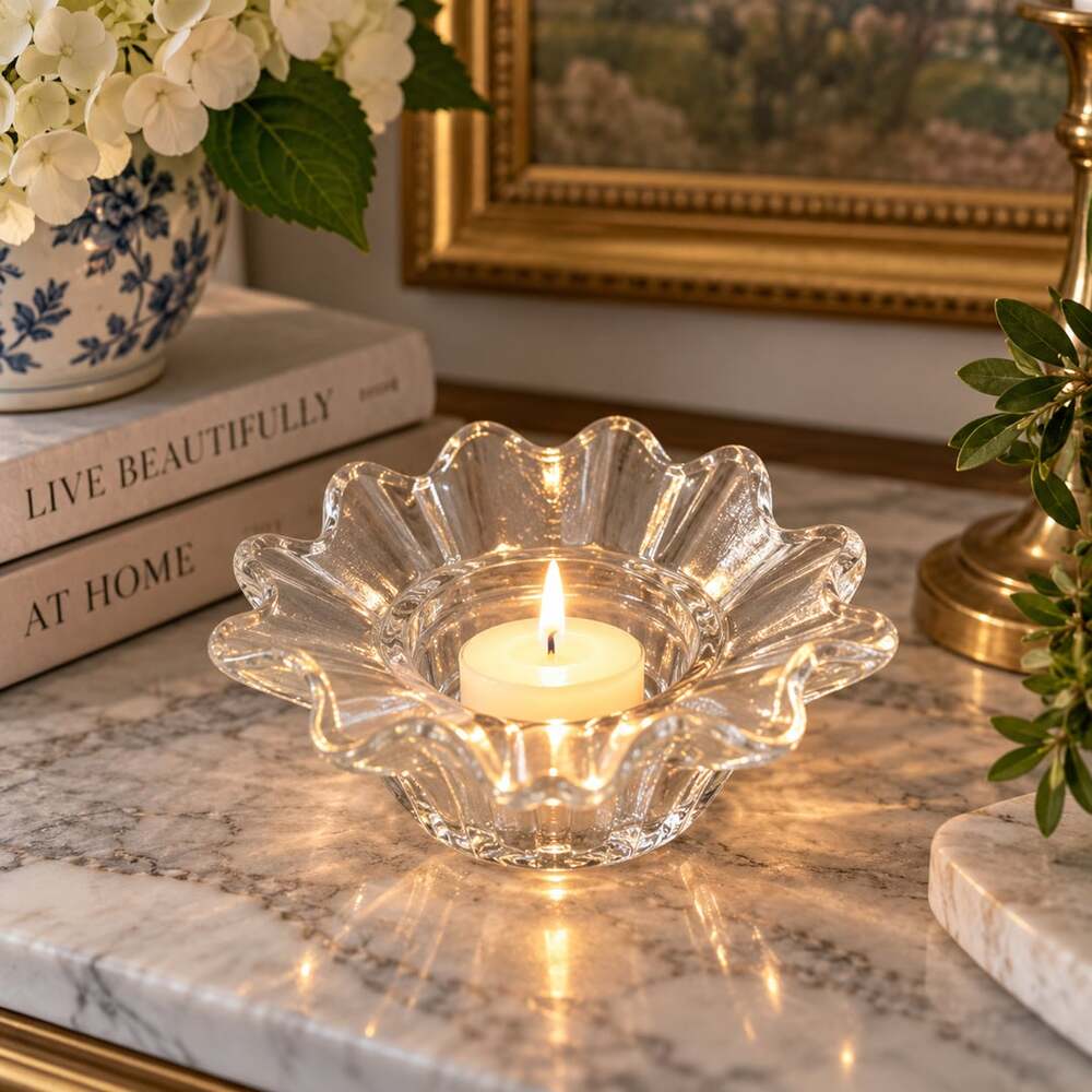 Vintage Indiana Glass Celestial Candle Holder Support Votive